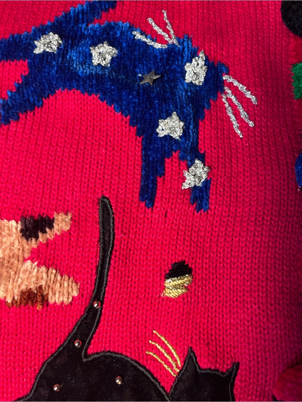 VTG 90s Berek Red Leaping Cats Beaded Cardigan Sweater Size Medium Grannycore - Picture 5 of 9